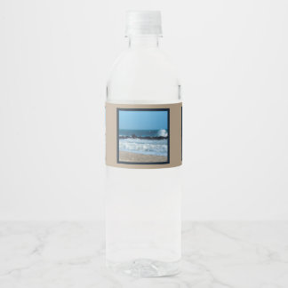 ocean beach rocks NJ photo water bottle label