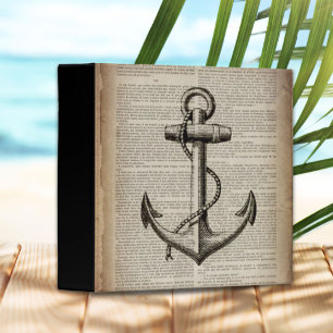 ocean beach  sailor vintage nautical anchor 3 ring binder