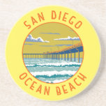 Ocean Beach San Diego Travel Art Vintage Coaster<br><div class="desc">Ocean Beach San Diego in a vector art style. Surfers and sunbathers fill the namesake beach,  while Ocean Beach Pier is a popular local fishing spot with sweeping views.</div>