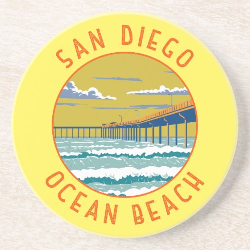 Ocean Beach San Diego Travel Art Vintage Coaster