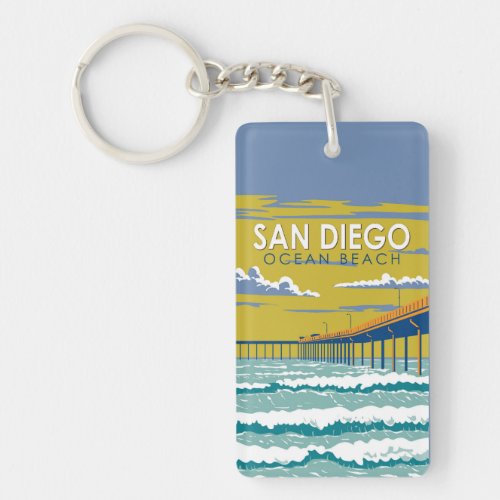 Ocean Beach San Diego Travel Art Vintage Keychain