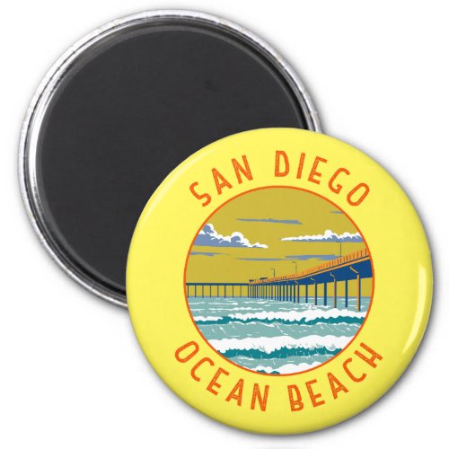 Ocean Beach San Diego Travel Art Vintage Magnet