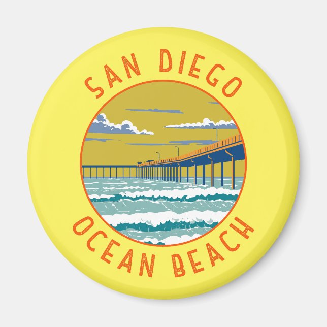 Ocean Beach San Diego Travel Art Vintage Magnet (Front)