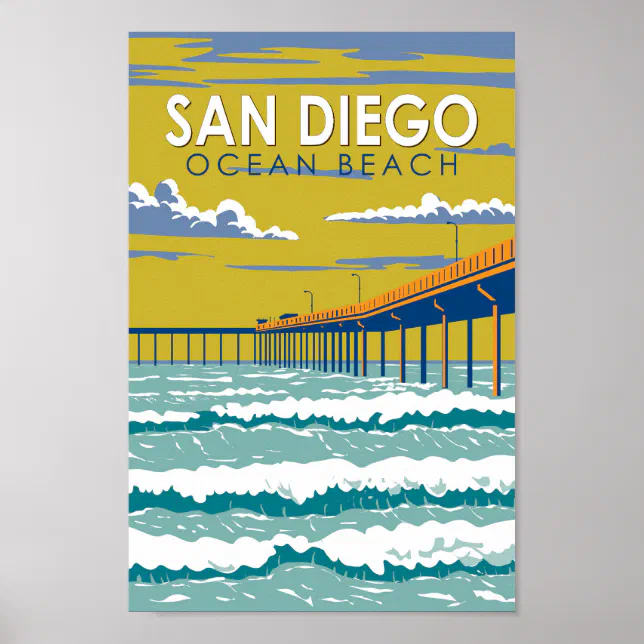 Ocean Beach San Diego Travel Art Vintage Poster | Zazzle