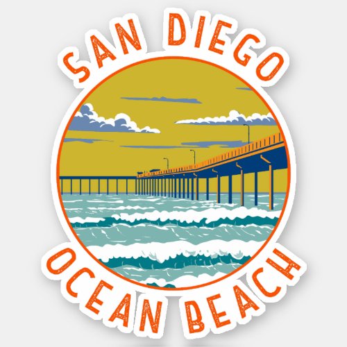 Ocean Beach San Diego Travel Art Vintage Sticker