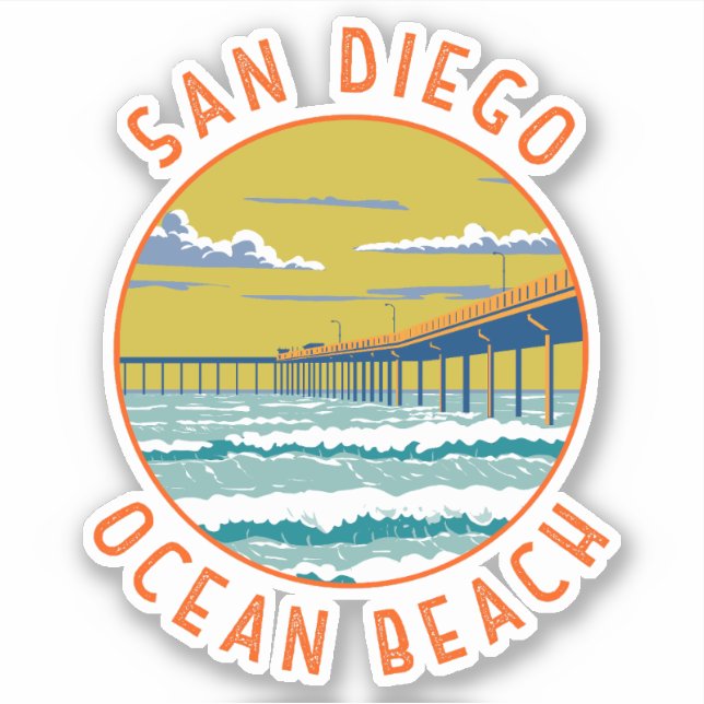 Ocean Beach San Diego Travel Art Vintage Sticker (Front)