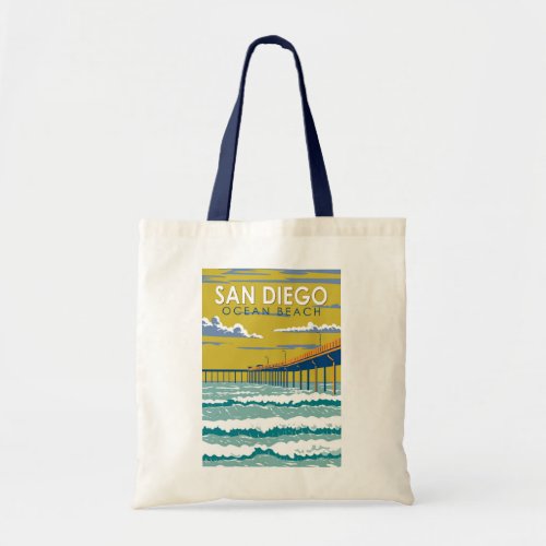 Ocean Beach San Diego Travel Art Vintage Tote Bag