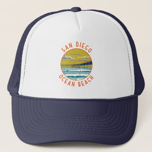 Ocean Beach San Diego Travel Art Vintage Trucker Hat
