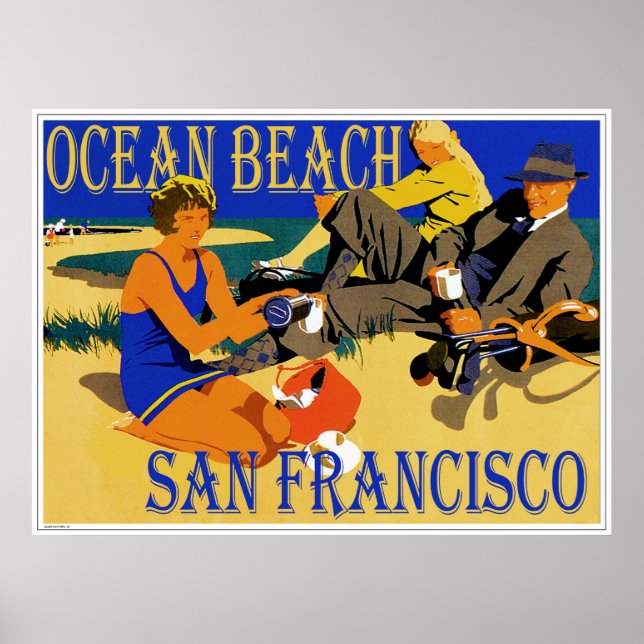 Ocean Beach San Francisco, California Retro Beach Poster (Front)