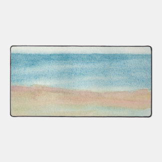 Ocean Beach Sand Foggy Sky Watercolor Seascape Desk Mat