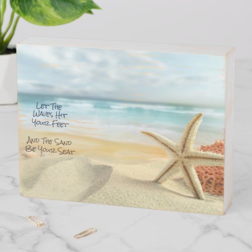 Ocean Beach Sand Star Fish Sponge  Wooden Box Sign