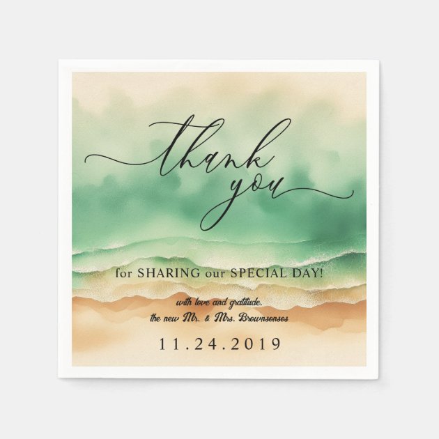Ocean Beach Sand Watercolor Thank You Napkins