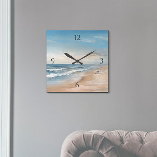 Ocean Beach Scene Painting Square Wall Clock