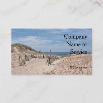 Ocean Beach Scene With Dune Fence And Sandy Path Business Card by backyardwonders at Zazzle