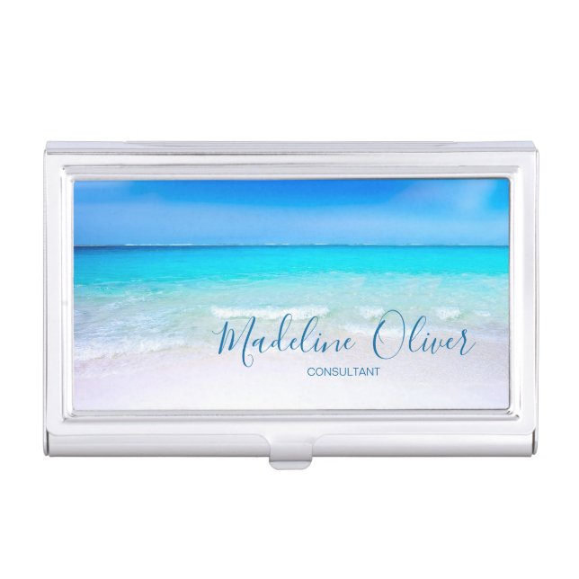 Ocean Beach Sea Aqua Blue Business Card Case (Front)