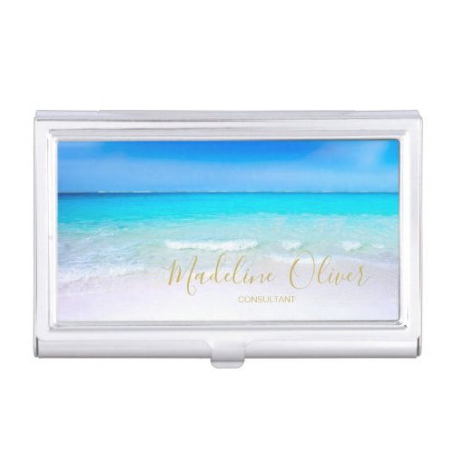 Ocean Beach Sea Life Aqua Blue Business Card Case