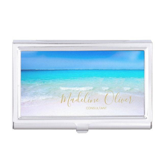 Ocean Beach Sea Life Aqua Blue Business Card Case (Front)