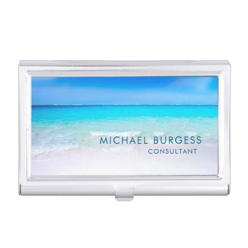 Ocean Beach Sea Life Aqua Blue Business Card Case