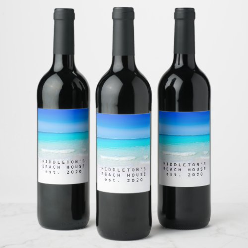 Ocean Beach Sea Personal Aqua Blue Modern Wine Label