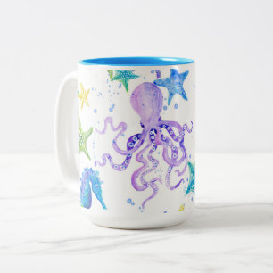 Ocean Beach Sea Shore Octopus Starfish Seahorse Two-Tone Coffee Mug