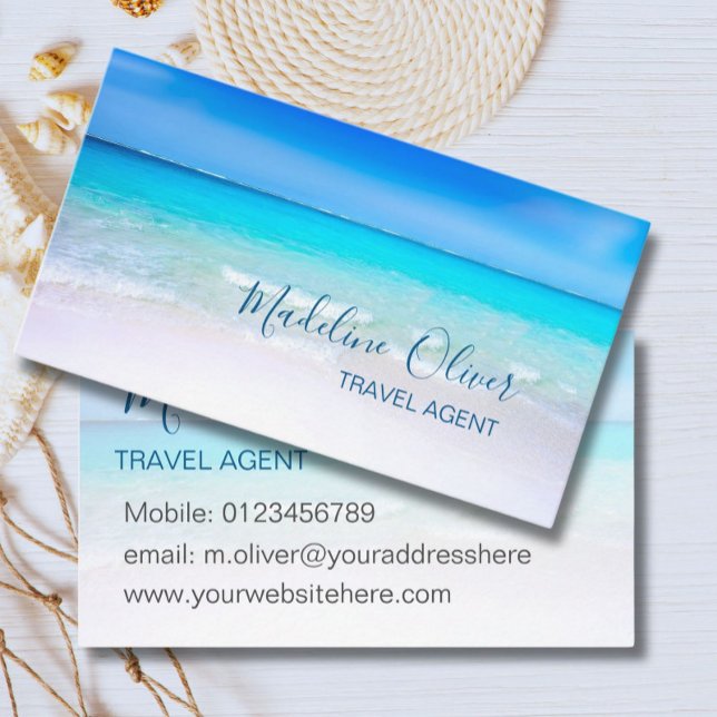 Ocean Beach Sea Travel Agent Blue Stylish Business Card (Creator Uploaded)