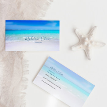 Ocean Beach Sea Travel Aqua Blue Modern Business Card by Just_Fine_Designs at Zazzle