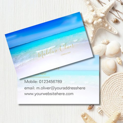 Ocean Beach Sea Travel Aqua Blue Modern Business Card