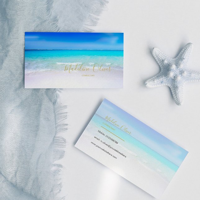 Ocean Beach Sea Travel Aqua Blue Modern Business Card (Creator Uploaded)