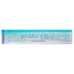 Ocean Beach Sea Travel Aqua Blue Modern  Desk Name Plate