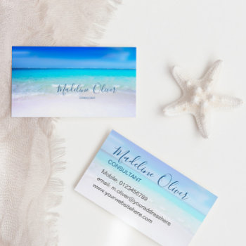 Ocean Beach Sea Travel Aqua Blue Stylish Business Card by Just_Fine_Designs at Zazzle