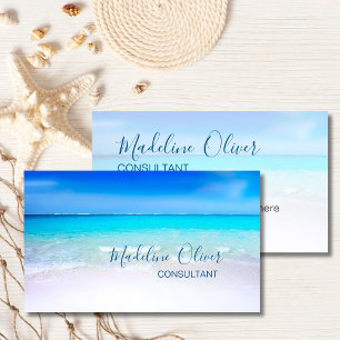 Ocean Beach Sea Travel Aqua Blue Stylish Business Card