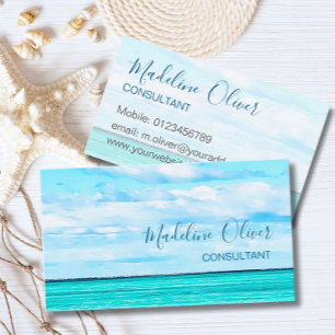 Ocean Beach Sea Travel Aqua Blue Stylish Business Card