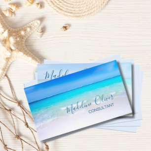 Ocean Beach Sea Travel Aqua Blue Stylish Business Card