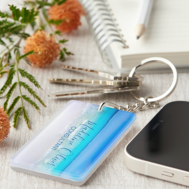 Ocean Beach Sea Travel Aqua Blue Stylish Keychain (Front Right)