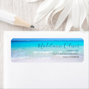 Ocean Beach Sea Travel Aqua Blue Stylish Label