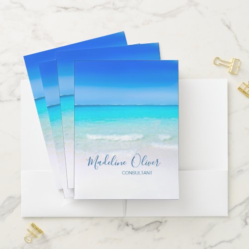 Ocean Beach Sea Travel Business Aqua Blue Modern Pocket Folder