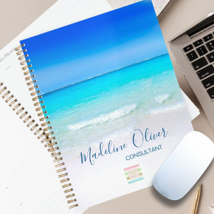 Ocean Beach Sea Travel Business Blue Logo Planner