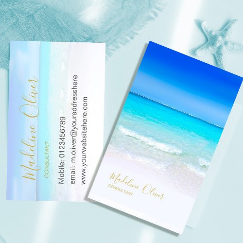 Ocean Beach Sea Travel  Spa  Blue Gold Stylish Business Card