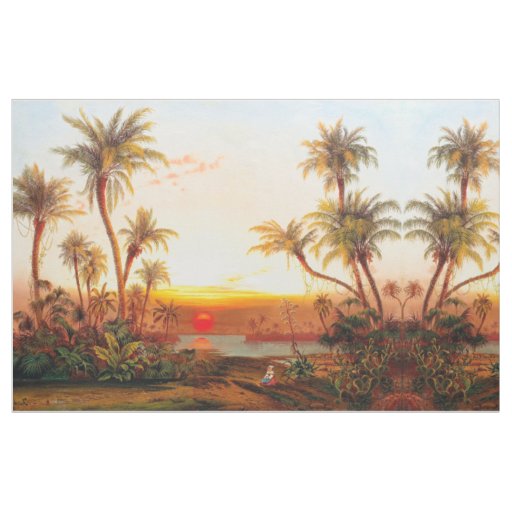 Ocean Beach Sea Tropical Palm Trees Sunset Fabric