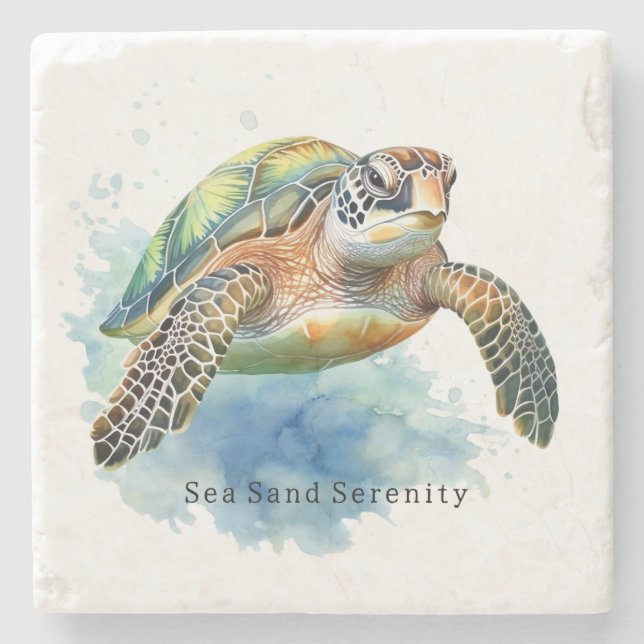 Ocean Beach Sea Turtles Stone Coaster (Front)