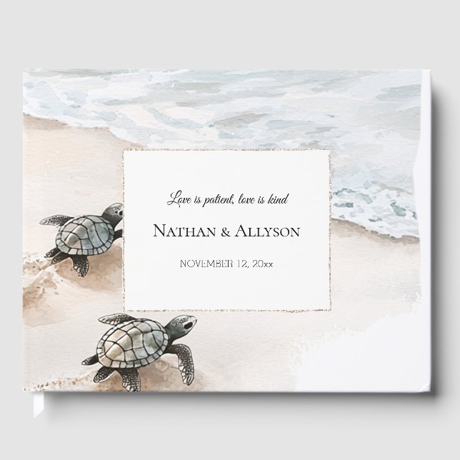 Ocean Beach Sea Turtles Wedding Guest Book (Front)