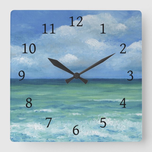 Ocean Beach Sea view 273 blue Square Wall Clock (Front)