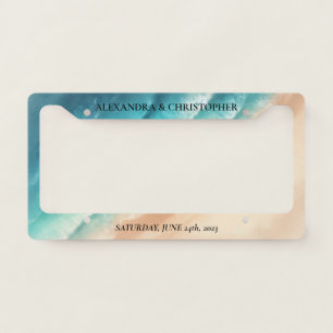 Ocean Beach Sea Watercolor Sea Elegant Wedding License Plate Frame