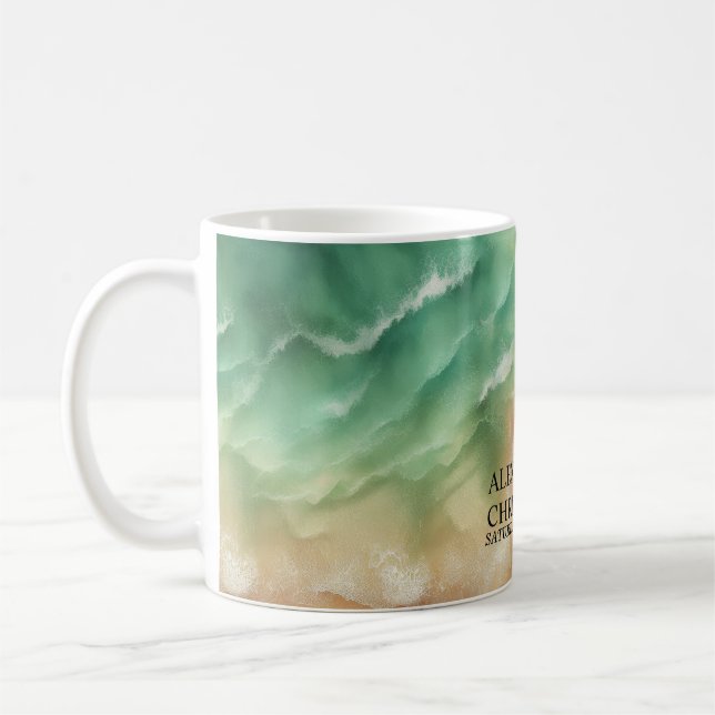 Ocean Beach Sea Watercolor Summer Sand Wedding Coffee Mug (Left)