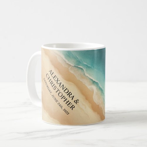 Ocean Beach Sea Watercolor Summer Wedding Coffee Mug