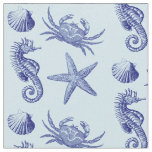 Ocean Beach Seahorse Starfish Crab &amp; Shell Pattern Fabric