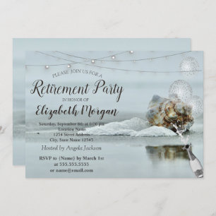 Ocean Beach Seashell,Balloons,Wine Retirement Invitation