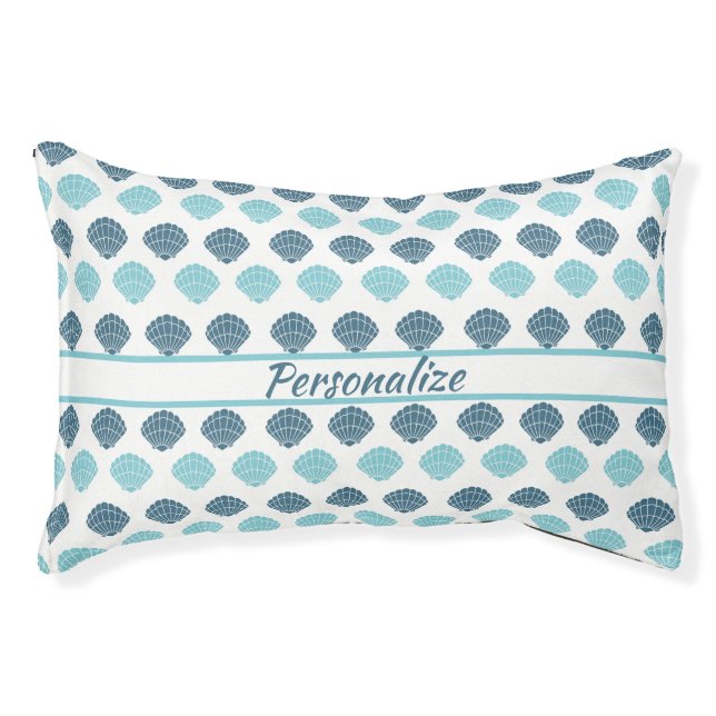Ocean Beach Seashell Blue White Pattern Cat Dog Pet Bed (Front)