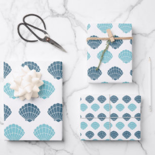 Ocean Beach Seashells Blue Pattern Theme Wrapping Paper Sheets