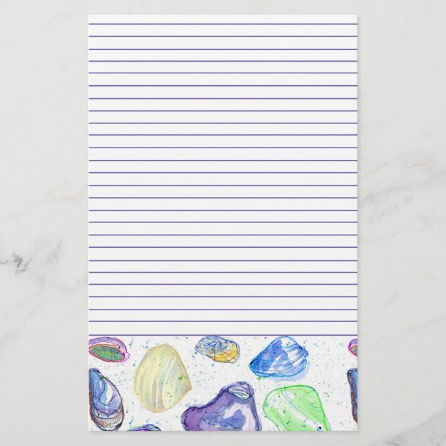 Ocean Beach Seashells Letter Writing Lined Stationery (Front)